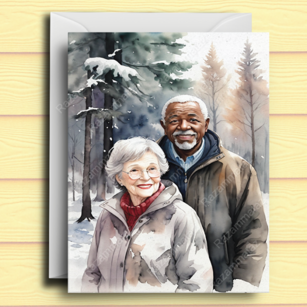Interracial Couple I Christmas Card